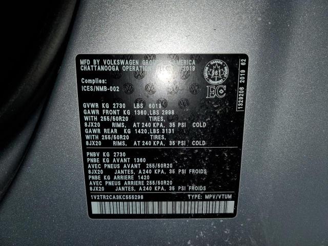 Photo 14 from auction – 2019 VOLKSWAGEN ATLAS SEL with VIN 1V2TR2CA3KC555298