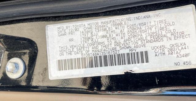 Photo 10 from auction – 2003 TOYOTA SEQUOIA LI with VIN 5TDBT48A13S161527