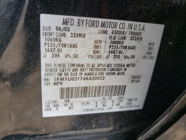 Photo 14 from auction – 2004 FORD ESCAPE with VIN 1FMYU03174KA20022