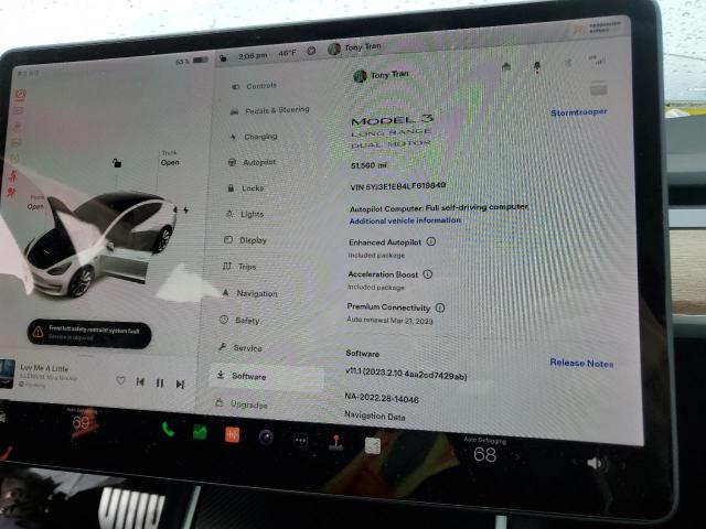 Photo 9 from auction – 2020 TESLA MODEL 3 with VIN 5YJ3E1EB4LF619849