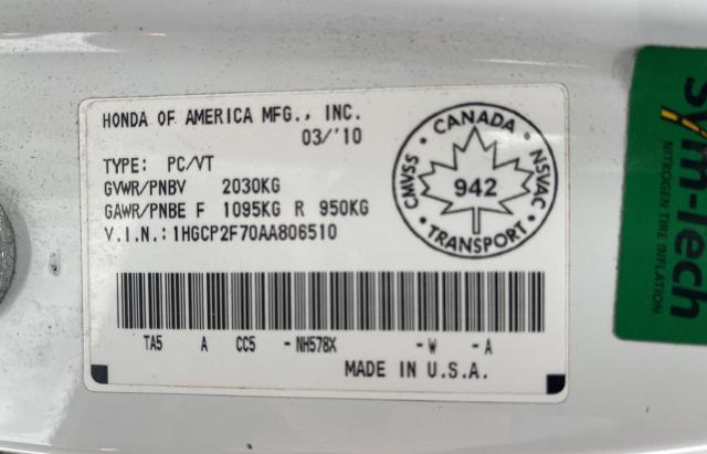 Photo 10 from auction – 2010 HONDA ACCORD EX with VIN 1HGCP2F70AA806510