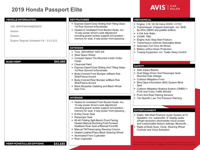 Photo 14 from auction – 2019 HONDA PASSPORT E with VIN 5FNYF8H01KB005975