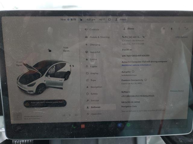 Photo 9 from auction – 2022 TESLA MODEL Y with VIN 7SAYGAEE4NF426200