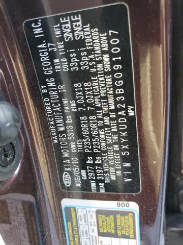 Photo 14 from auction – 2011 KIA SORENTO with VIN 5XYKUDA23BG091007