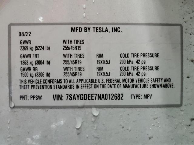 Photo 14 from auction – 2022 TESLA MODEL Y with VIN 7SAYGDEE7NA012682