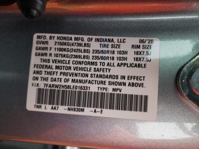 Photo 14 from auction – 2020 HONDA CR-V EX with VIN 7FARW2H58LE016331