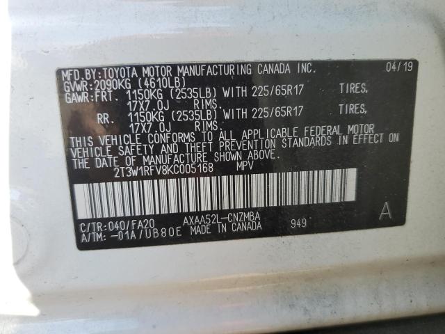 Photo 14 from auction – 2019 TOYOTA RAV4 XLE with VIN 2T3W1RFV8KC005168