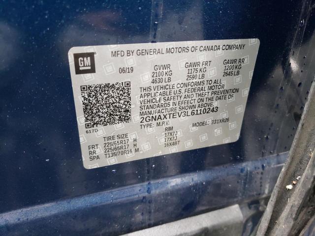 Photo 14 from auction – 2020 CHEVROLET EQUINOX LT with VIN 2GNAXTEV3L6110243