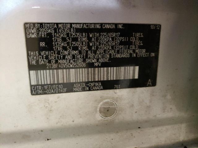 Photo 14 from auction – 2012 TOYOTA RAV4 with VIN 2T3BF4DV5CW252606