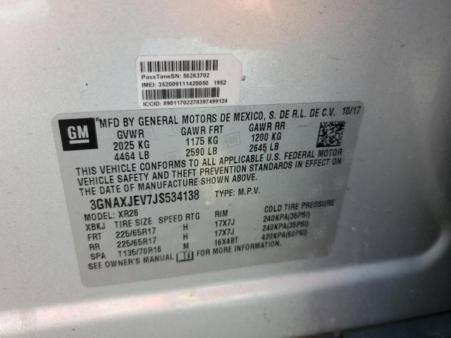 Photo 14 from auction – 2018 CHEVROLET EQUINOX LT with VIN 3GNAXJEV7JS534138