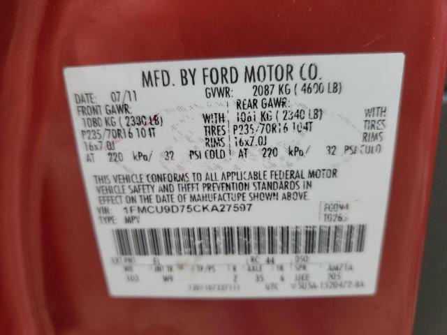 Photo 14 from auction – 2012 FORD ESCAPE XLT with VIN 1FMCU9D75CKA27597