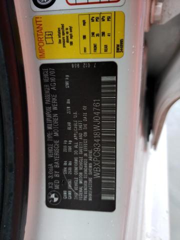 Photo 14 from auction – 2008 BMW X3 3.0SI with VIN WBXPC93418WJ04761