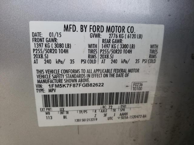 Photo 14 from auction – 2015 FORD EXPLORER L with VIN 1FM5K7F87FGB82622