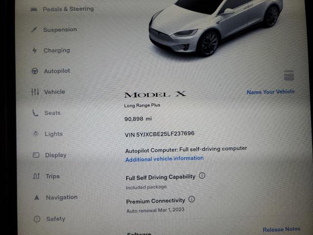 Photo 9 from auction – 2020 TESLA MODEL X with VIN 5YJXCBE25LF237696