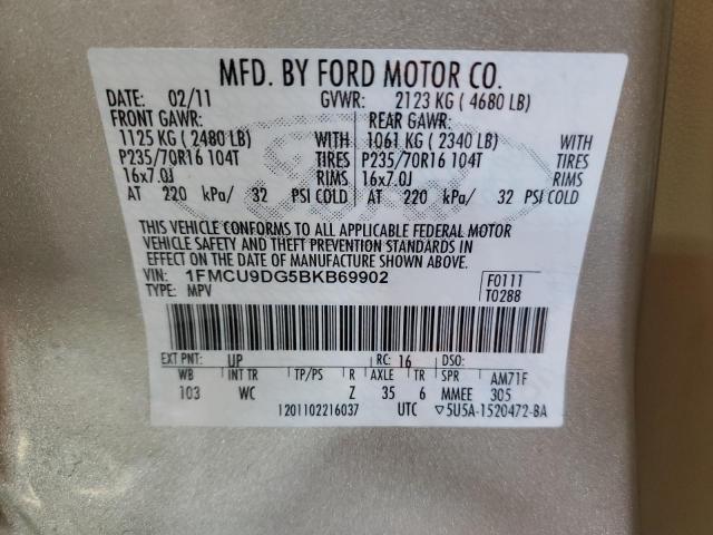 Photo 14 from auction – 2011 FORD ESCAPE XLT with VIN 1FMCU9DG5BKB69902