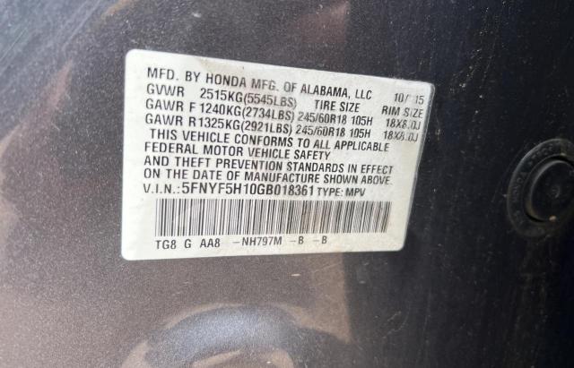 Photo 10 from auction – 2016 HONDA PILOT LX with VIN 5FNYF5H10GB018361