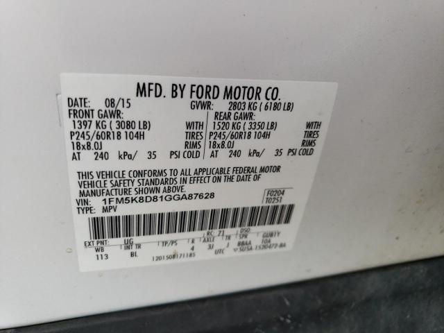 Photo 14 from auction – 2016 FORD EXPLORER X with VIN 1FM5K8D81GGA87628