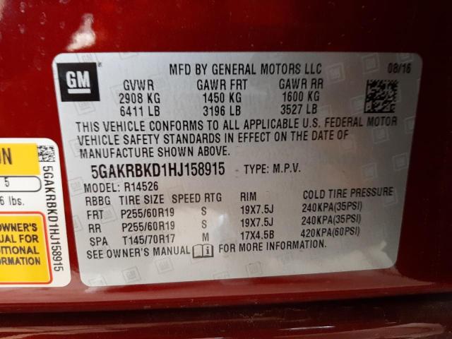 Photo 14 from auction – 2017 BUICK ENCLAVE with VIN 5GAKRBKD1HJ158915