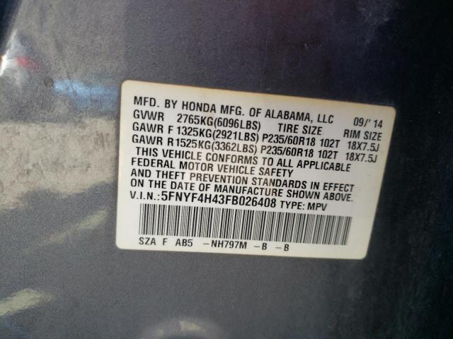Photo 14 from auction – 2015 HONDA PILOT EX with VIN 5FNYF4H43FB026408