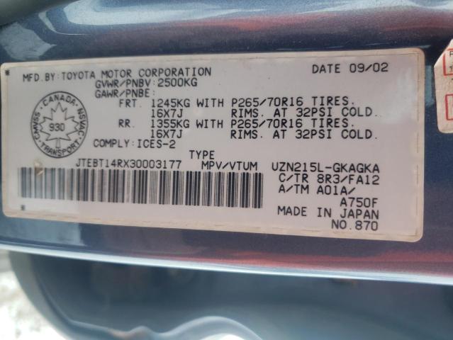 Photo 14 from auction – 2003 TOYOTA 4RUNNER SR with VIN JTEBT14RX30003177