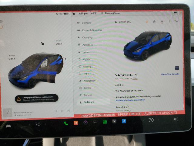 Photo 9 from auction – 2022 TESLA MODEL Y with VIN 7SAYGDEF2NF438646