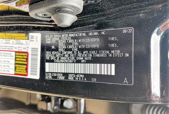Photo 14 from auction – 2022 TOYOTA HIGHLANDER with VIN 5TDGZRBH2NS586717