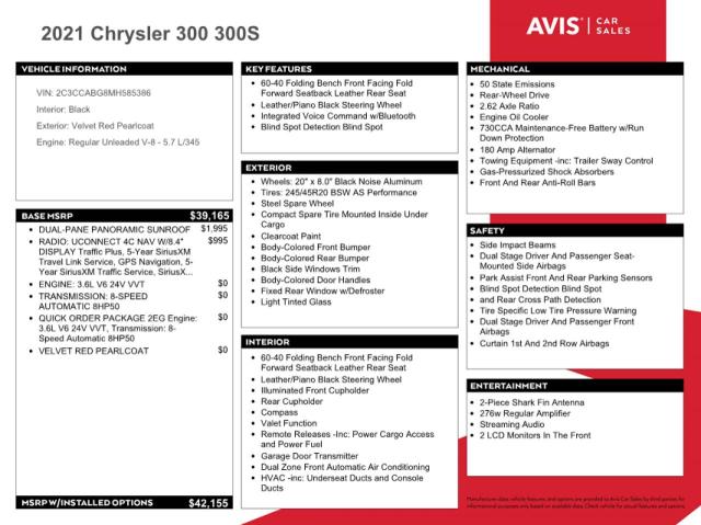 Photo 12 from auction – 2021 CHRYSLER 300 S with VIN 2C3CCABG8MH585386