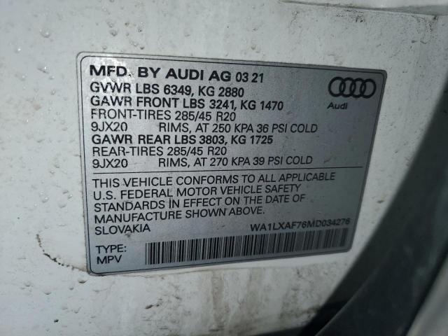 Photo 14 from auction – 2021 AUDI Q7 PREMIUM with VIN WA1LXAF76MD034276