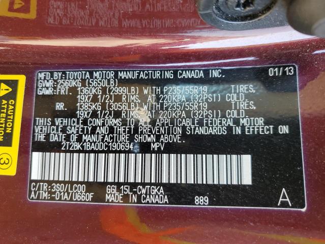 Photo 14 from auction – 2013 LEXUS RX 350 BAS with VIN 2T2BK1BA0DC190694
