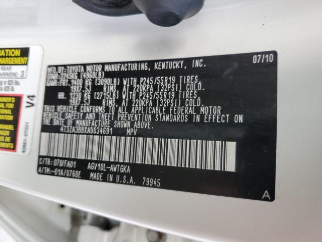 Photo 14 from auction – 2010 TOYOTA VENZA with VIN 4T3ZA3BBXAU034691
