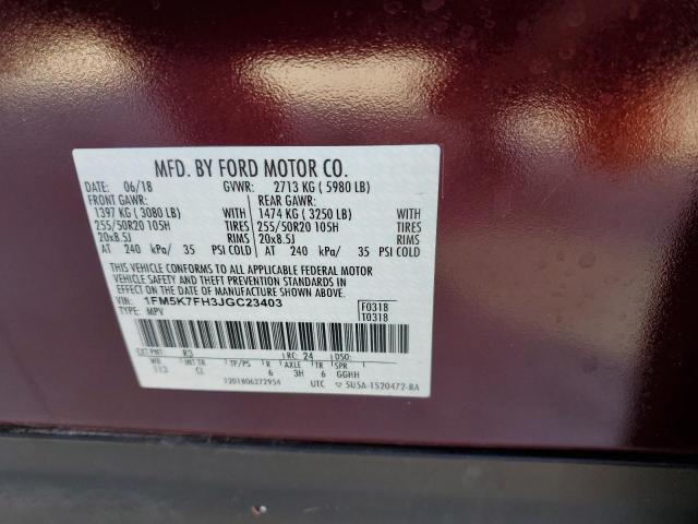 Photo 14 from auction – 2018 FORD EXPLORER L with VIN 1FM5K7FH3JGC23403