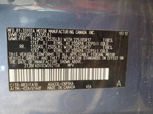 Photo 14 from auction – 2012 TOYOTA RAV4 with VIN 2T3BF4DVXCW262158
