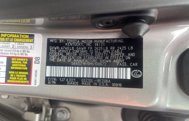 Photo 10 from auction – 2021 LEXUS ES 350 BAS with VIN 58ADZ1B19MU108672