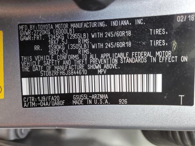 Photo 14 from auction – 2018 TOYOTA HIGHLANDER with VIN 5TDBZRFH6JS844610