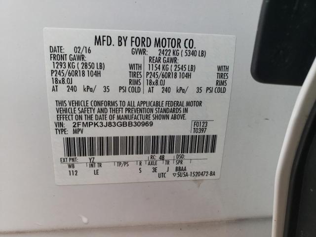 Photo 14 from auction – 2016 FORD EDGE SEL with VIN 2FMPK3J83GBB30969