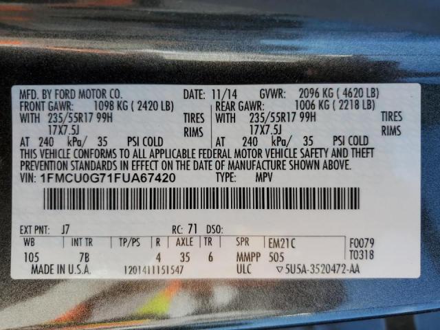 Photo 14 from auction – 2015 FORD ESCAPE SE with VIN 1FMCU0G71FUA67420