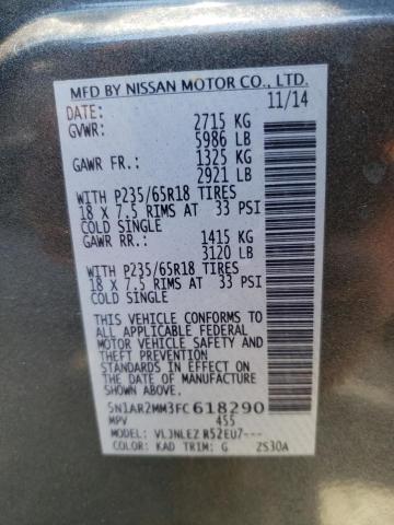 Photo 14 from auction – 2015 NISSAN PATHFINDER with VIN 5N1AR2MM3FC618290