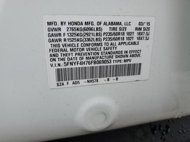 Photo 14 from auction – 2015 HONDA PILOT EXLN with VIN 5FNYF4H76FB069053