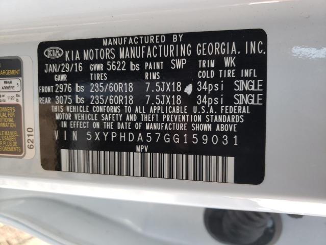 Photo 14 from auction – 2016 KIA SORENTO EX with VIN 5XYPHDA57GG159031