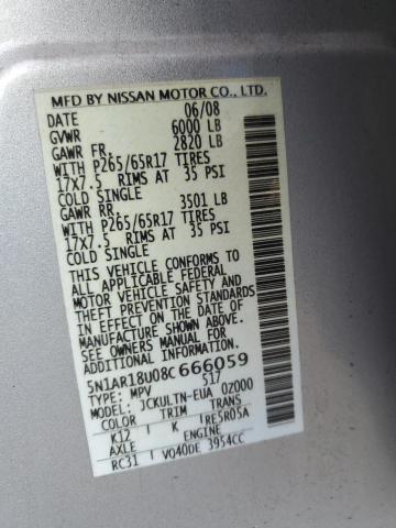 Photo 14 from auction – 2008 NISSAN PATHFINDER with VIN 5N1AR18U08C666059