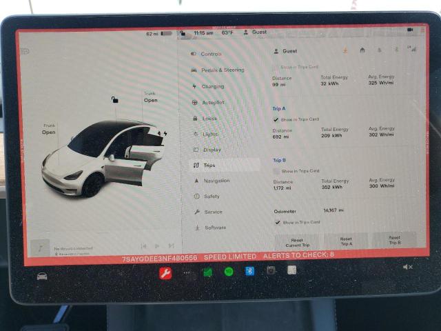 Photo 9 from auction – 2022 TESLA MODEL Y with VIN 7SAYGDEE3NF480556