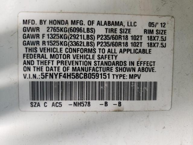 Photo 14 from auction – 2012 HONDA PILOT EXL with VIN 5FNYF4H58CB059151