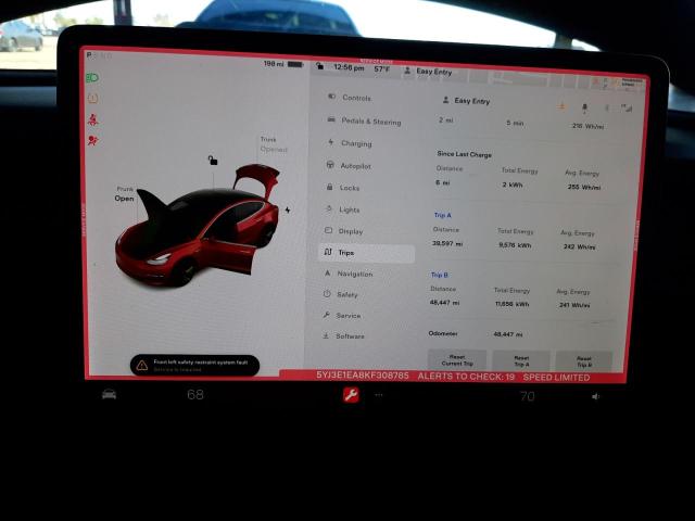 Photo 9 from auction – 2019 TESLA MODEL 3 with VIN 5YJ3E1EA8KF308785