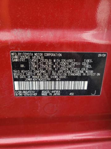 Photo 14 from auction – 2010 TOYOTA RAV4 with VIN JTMBF4DV7AD022799