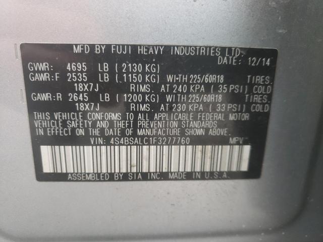Photo 14 from auction – 2015 SUBARU OUTBACK 2. with VIN 4S4BSALC1F3277760