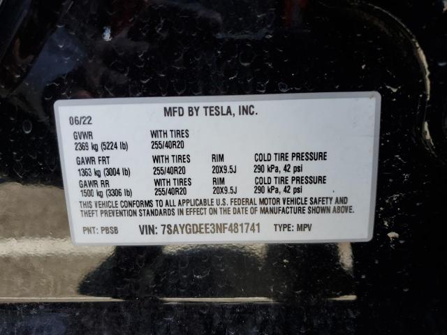 Photo 14 from auction – 2022 TESLA MODEL Y with VIN 7SAYGDEE3NF481741