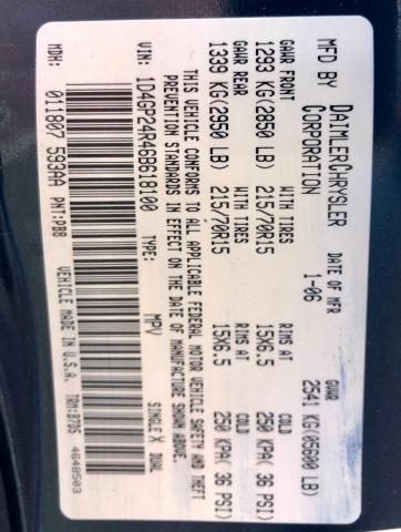 Photo 10 from auction – 2006 DODGE GRAND CARA with VIN 1D4GP24R46B618100