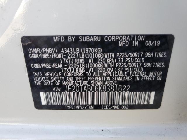 Photo 14 from auction – 2019 SUBARU CROSSTREK with VIN JF2GTABC6K8381622