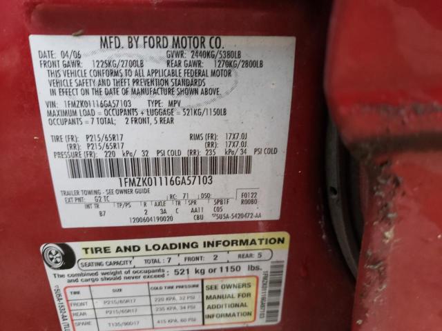 Photo 14 from auction – 2006 FORD FREESTYLE with VIN 1FMZK01116GA57103
