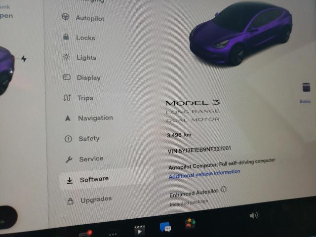 Photo 9 from auction – 2022 TESLA MODEL 3 with VIN 5YJ3E1EB9NF337001